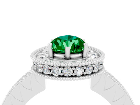 White gold Pear Cut Halo Diamond Engagement Ring with Milgrain Pave Band and Four-Prong Setting_4