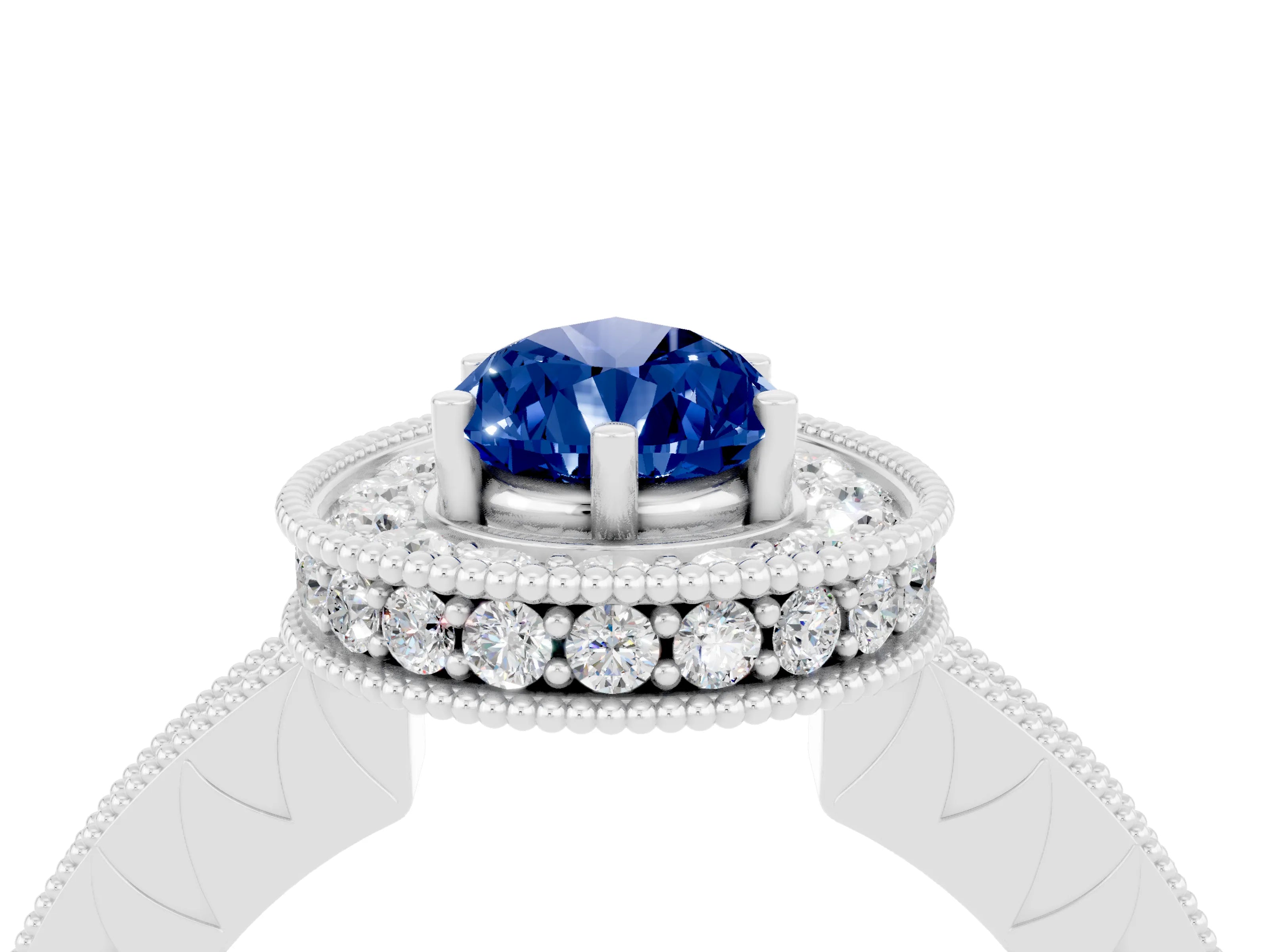 White gold Pear Cut Halo Diamond Engagement Ring with Milgrain Pave Band and Four-Prong Setting_4