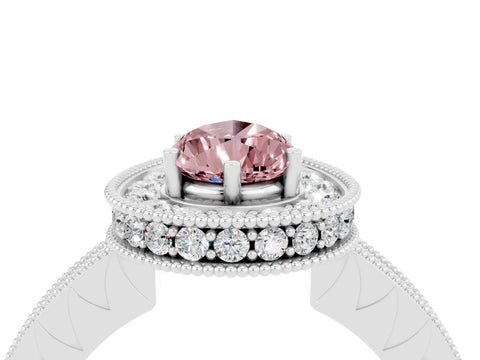 White gold Pear Cut Halo Diamond Engagement Ring with Milgrain Pave Band and Four-Prong Setting_4