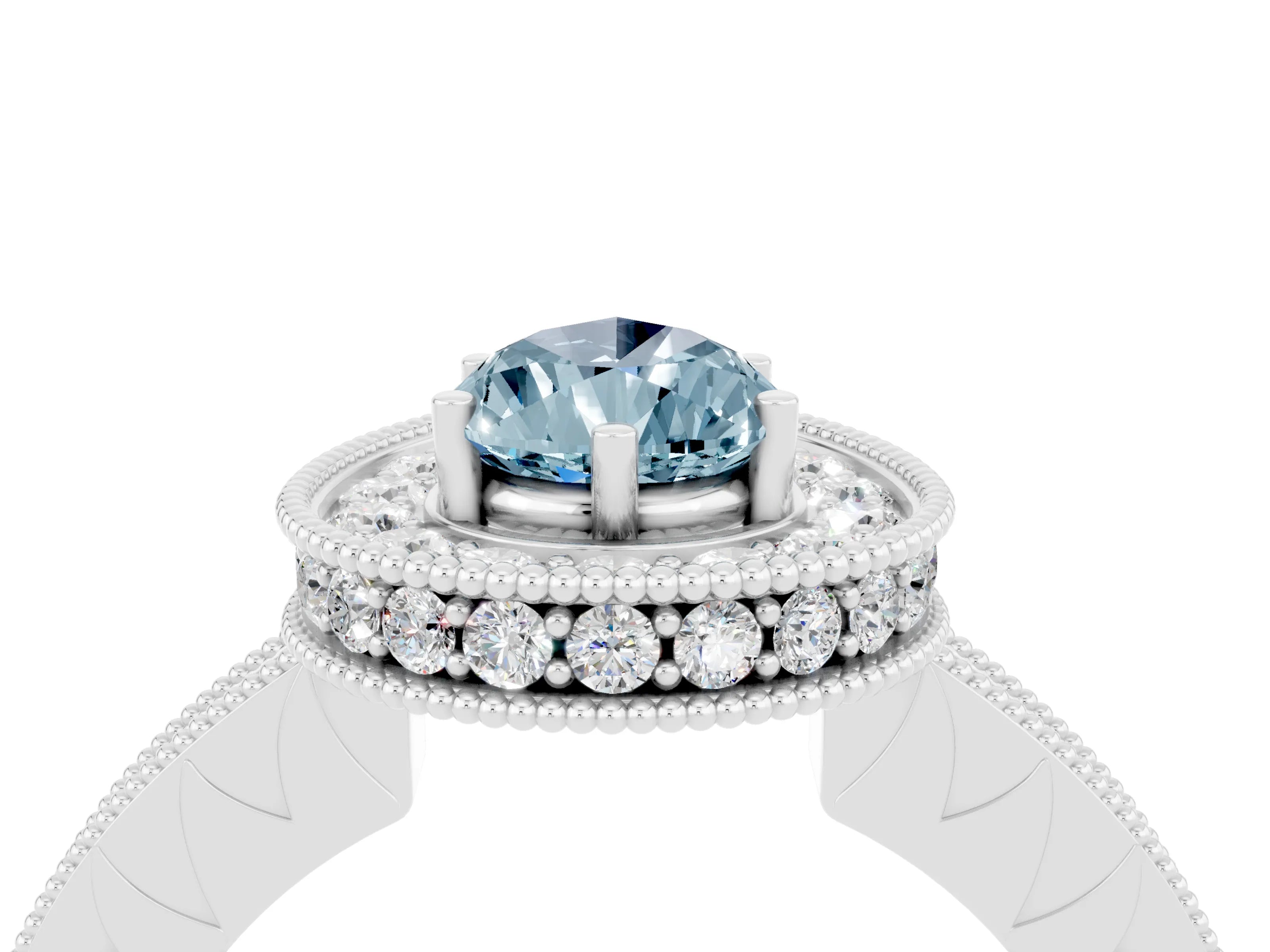 White gold Pear Cut Halo Diamond Engagement Ring with Milgrain Pave Band and Four-Prong Setting_4