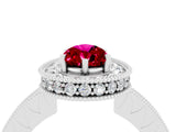 White gold Pear Cut Halo Diamond Engagement Ring with Milgrain Pave Band and Four-Prong Setting_4