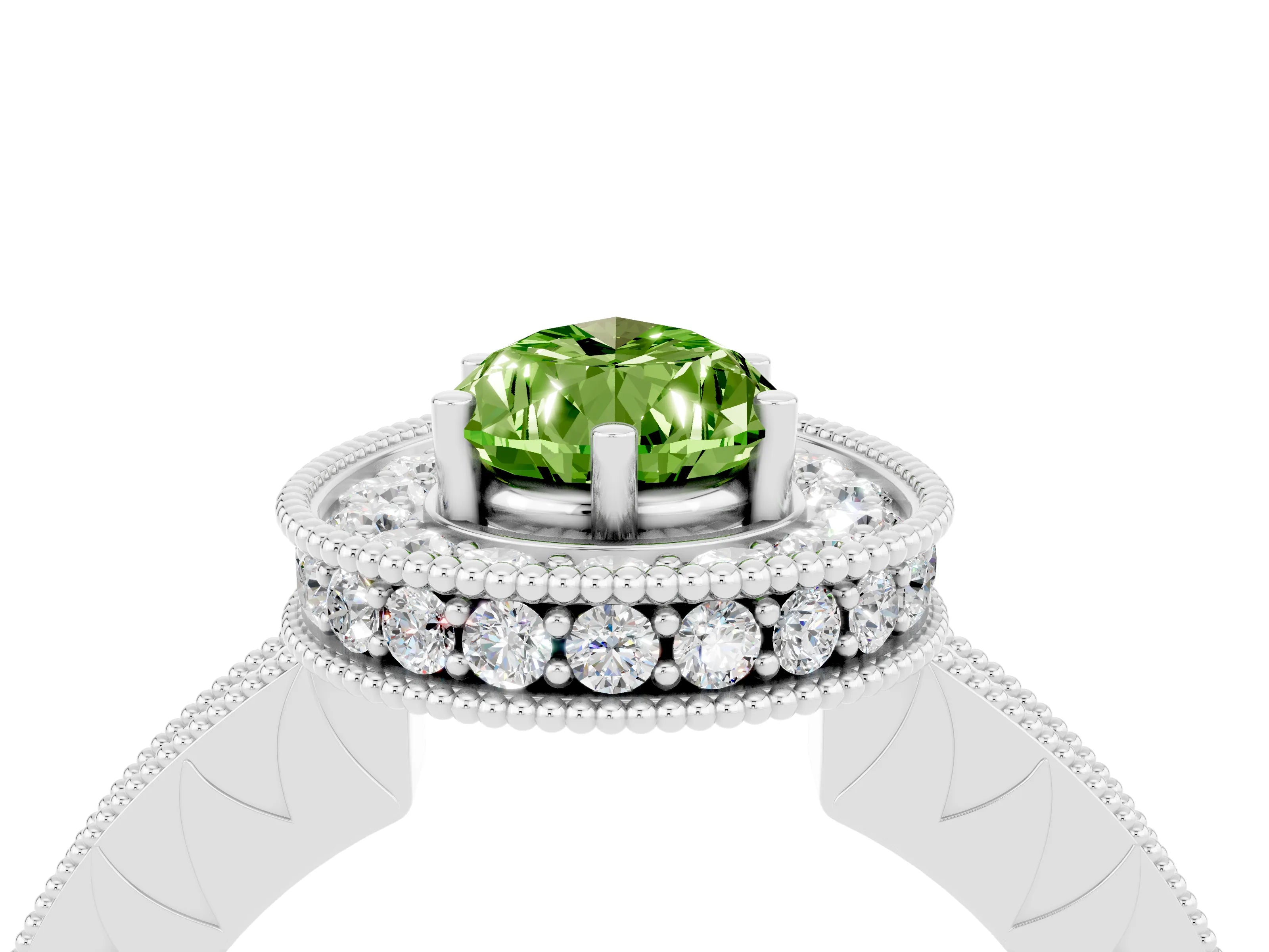 White gold Pear Cut Halo Diamond Engagement Ring with Milgrain Pave Band and Four-Prong Setting_4