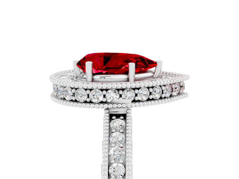 White gold Pear Cut Halo Diamond Engagement Ring with Milgrain Pave Band and Four-Prong Setting_5