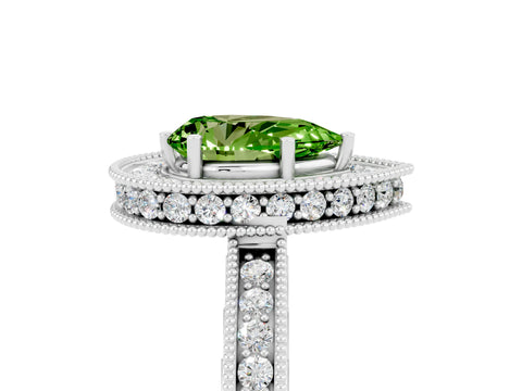 White gold Pear Cut Halo Diamond Engagement Ring with Milgrain Pave Band and Four-Prong Setting_5