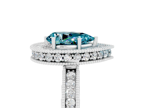 White gold Pear Cut Halo Diamond Engagement Ring with Milgrain Pave Band and Four-Prong Setting_5