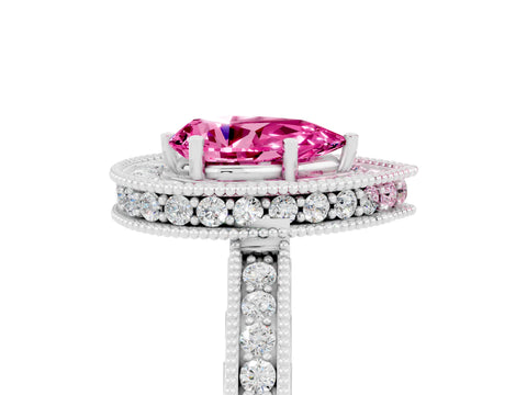 White gold Pear Cut Halo Diamond Engagement Ring with Milgrain Pave Band and Four-Prong Setting_5