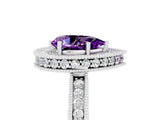 White gold Pear Cut Halo Diamond Engagement Ring with Milgrain Pave Band and Four-Prong Setting_5
