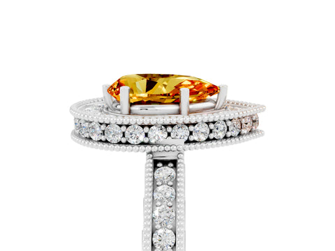 White gold Pear Cut Halo Diamond Engagement Ring with Milgrain Pave Band and Four-Prong Setting_5