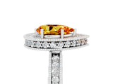 White gold Pear Cut Halo Diamond Engagement Ring with Milgrain Pave Band and Four-Prong Setting_5