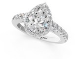 White gold Pear Cut Halo Diamond Engagement Ring with Pave Band and Four-Prong Setting_58