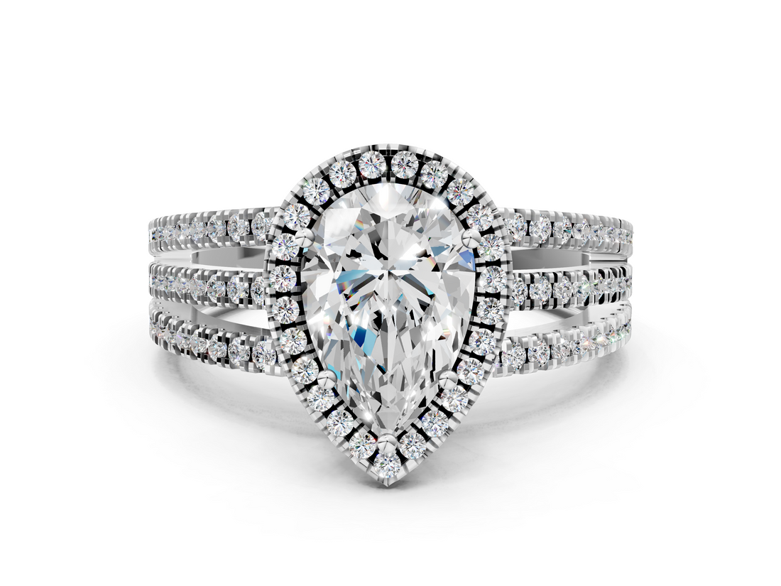 White gold Pear Cut Halo Diamond Engagement Ring with Split Shank and Four-Prong Setting_26