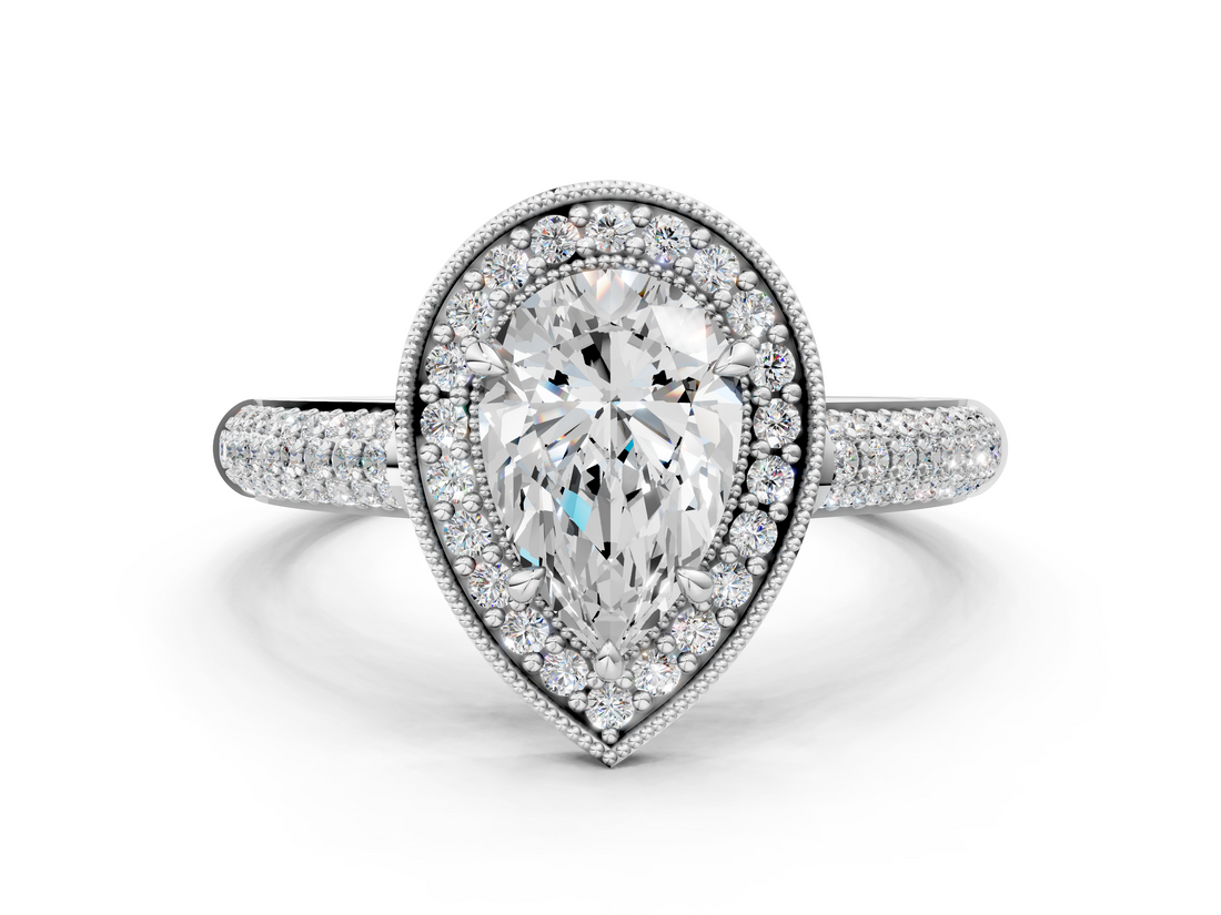 White gold Pear Cut Halo Diamond Pave Band with Four-Prong Setting_67