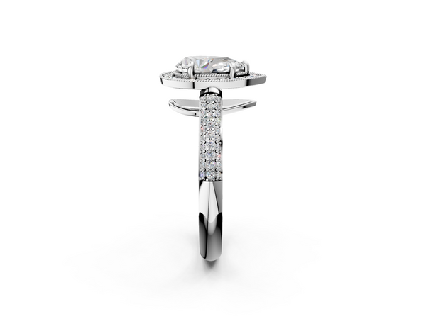 White gold Pear Cut Halo Diamond Pave Band with Four-Prong Setting