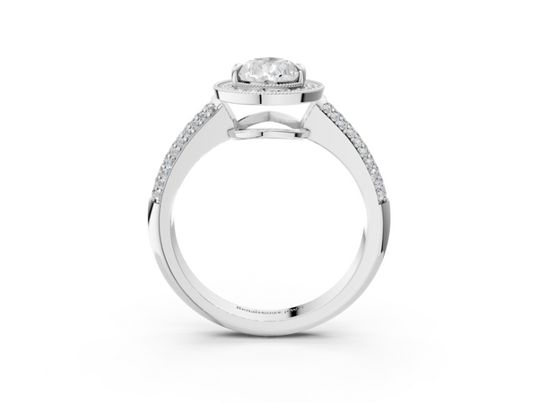 White gold Pear Cut Halo Diamond Pave Band with Four-Prong Setting
