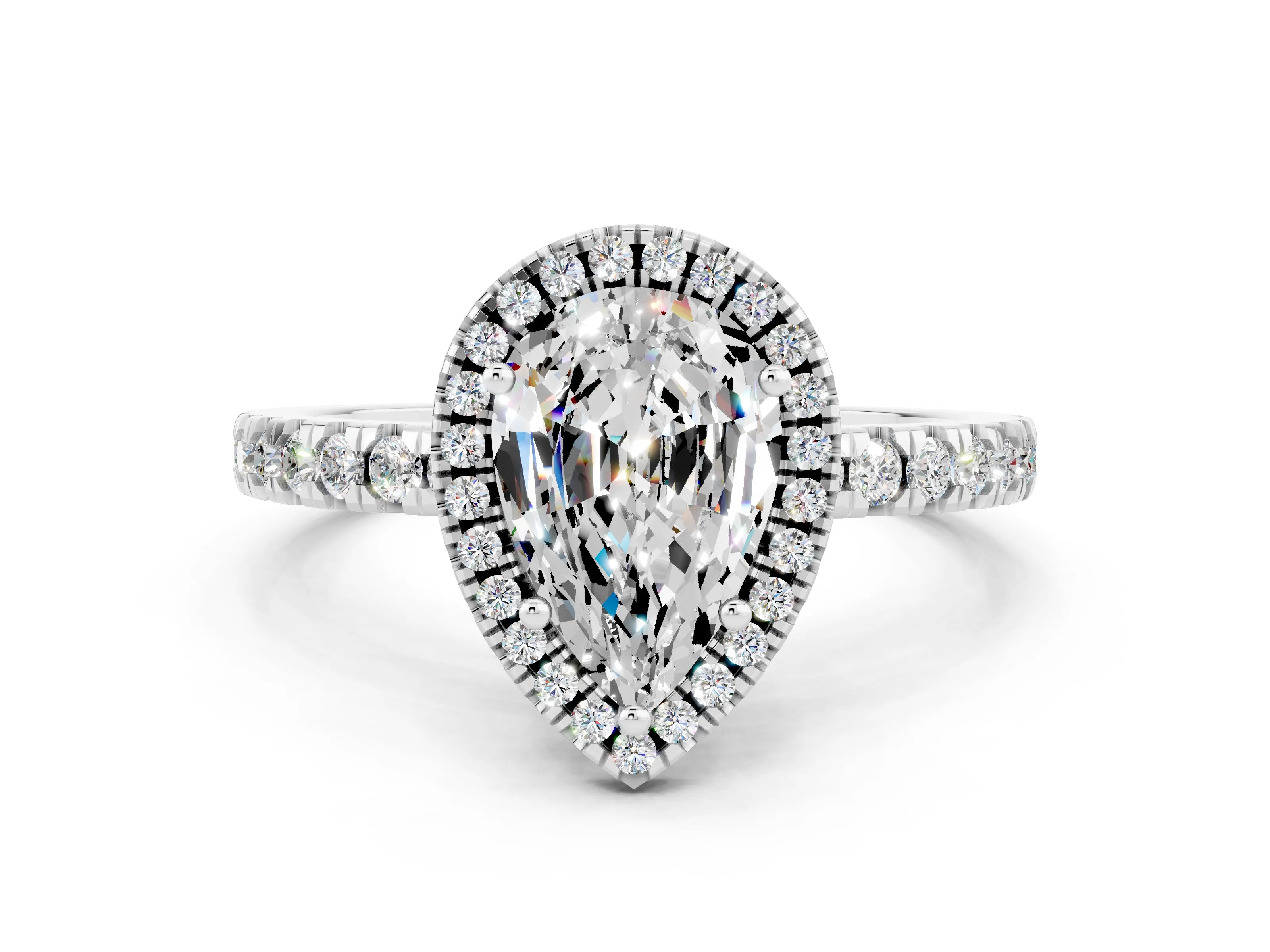 White gold Pear Cut Halo Diamond Pave Band with Prong Setting