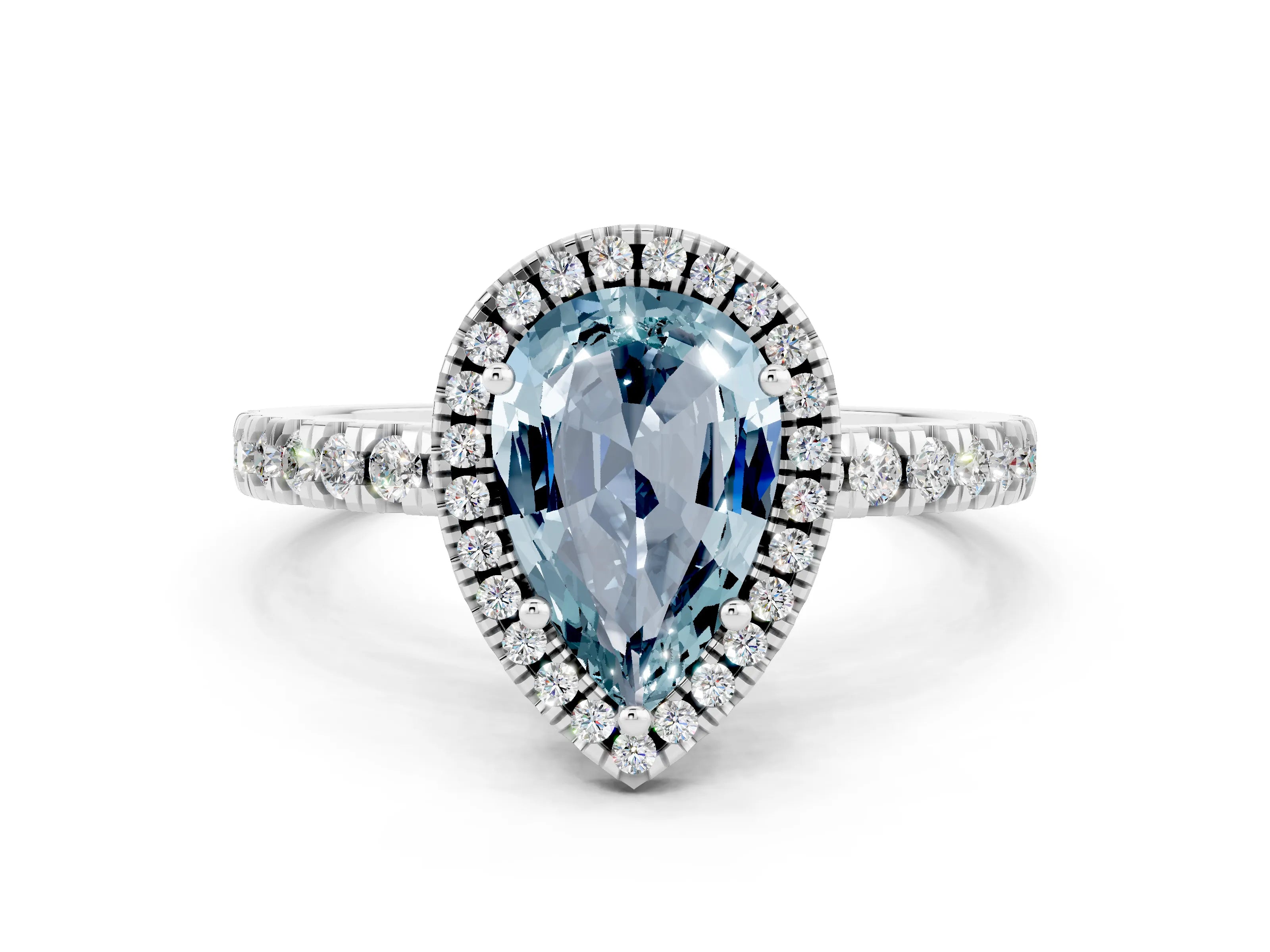 White gold Pear Cut Halo Diamond Pave Band with Prong Setting