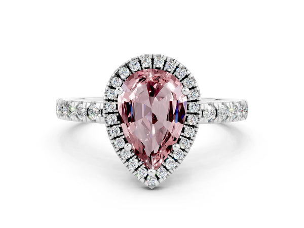 White gold Pear Cut Halo Diamond Pave Band with Prong Setting