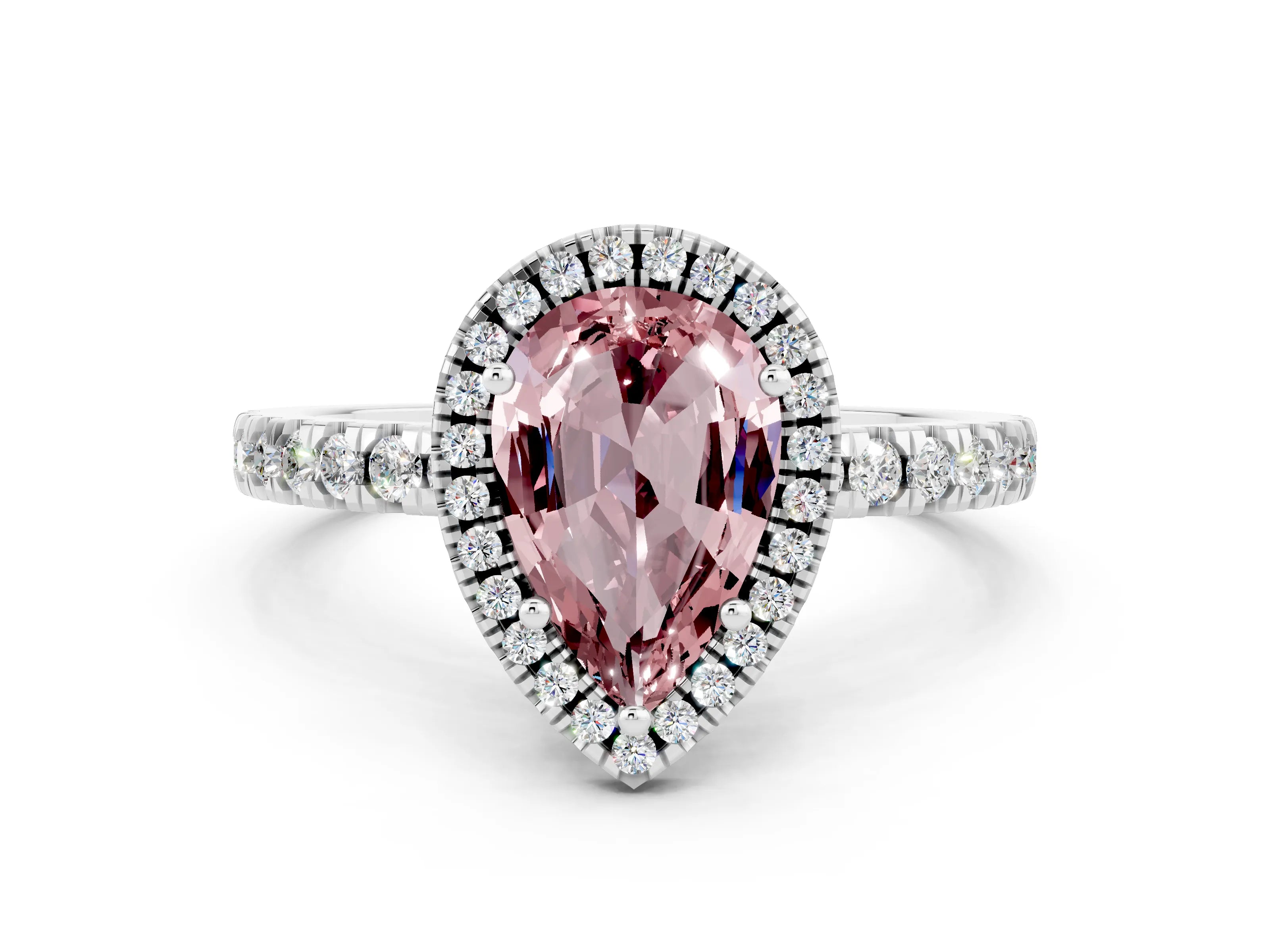 White gold Pear Cut Halo Diamond Pave Band with Prong Setting