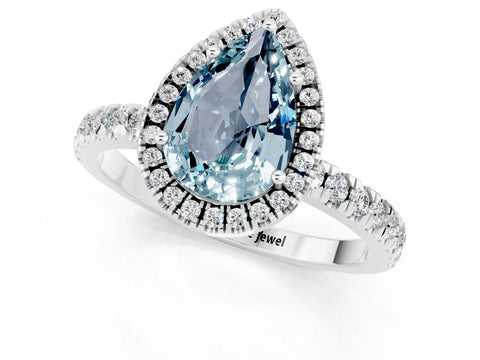 White gold Pear Cut Halo Diamond Pave Band with Prong Setting_1