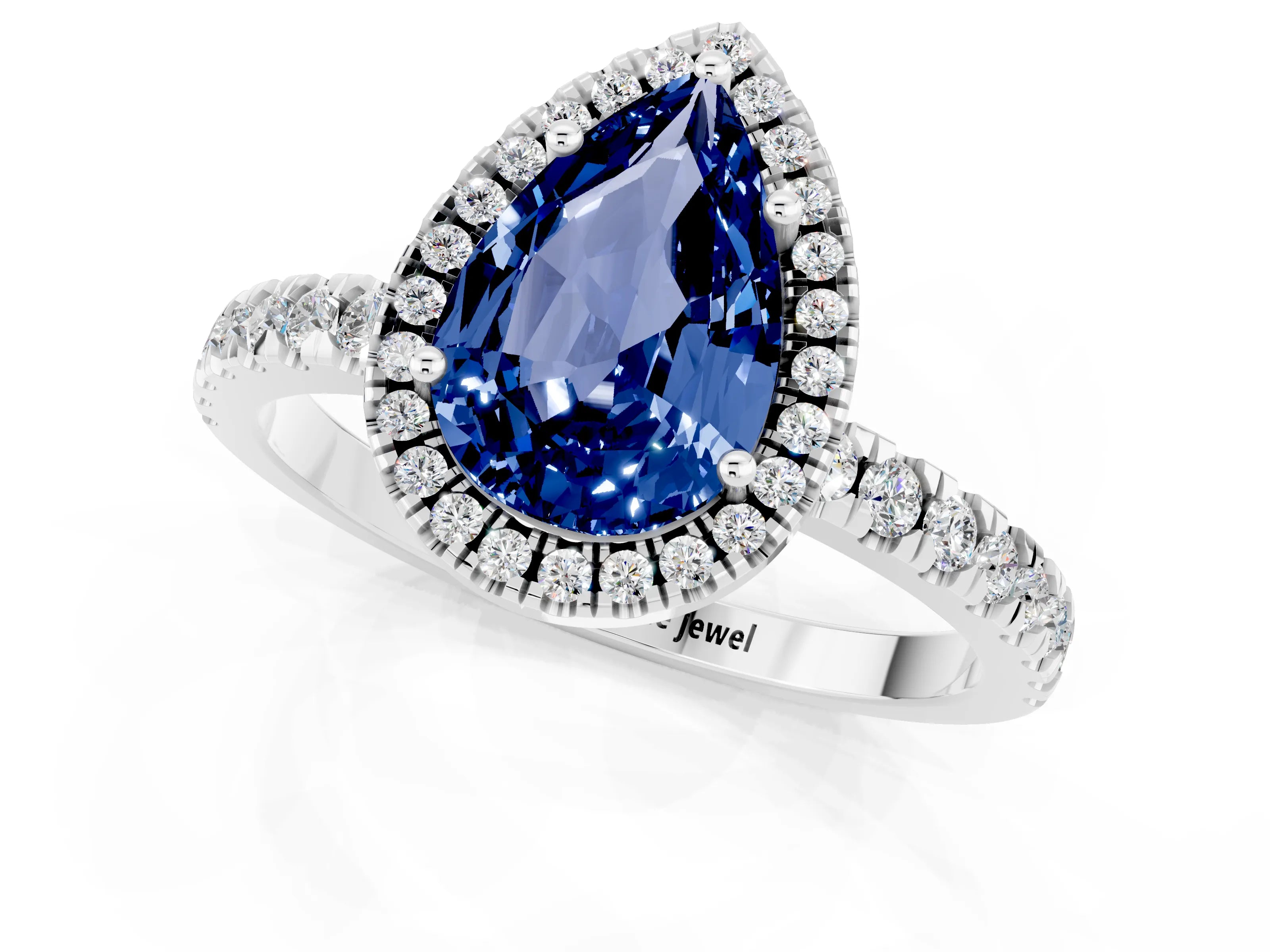 White gold Pear Cut Halo Diamond Pave Band with Prong Setting_1