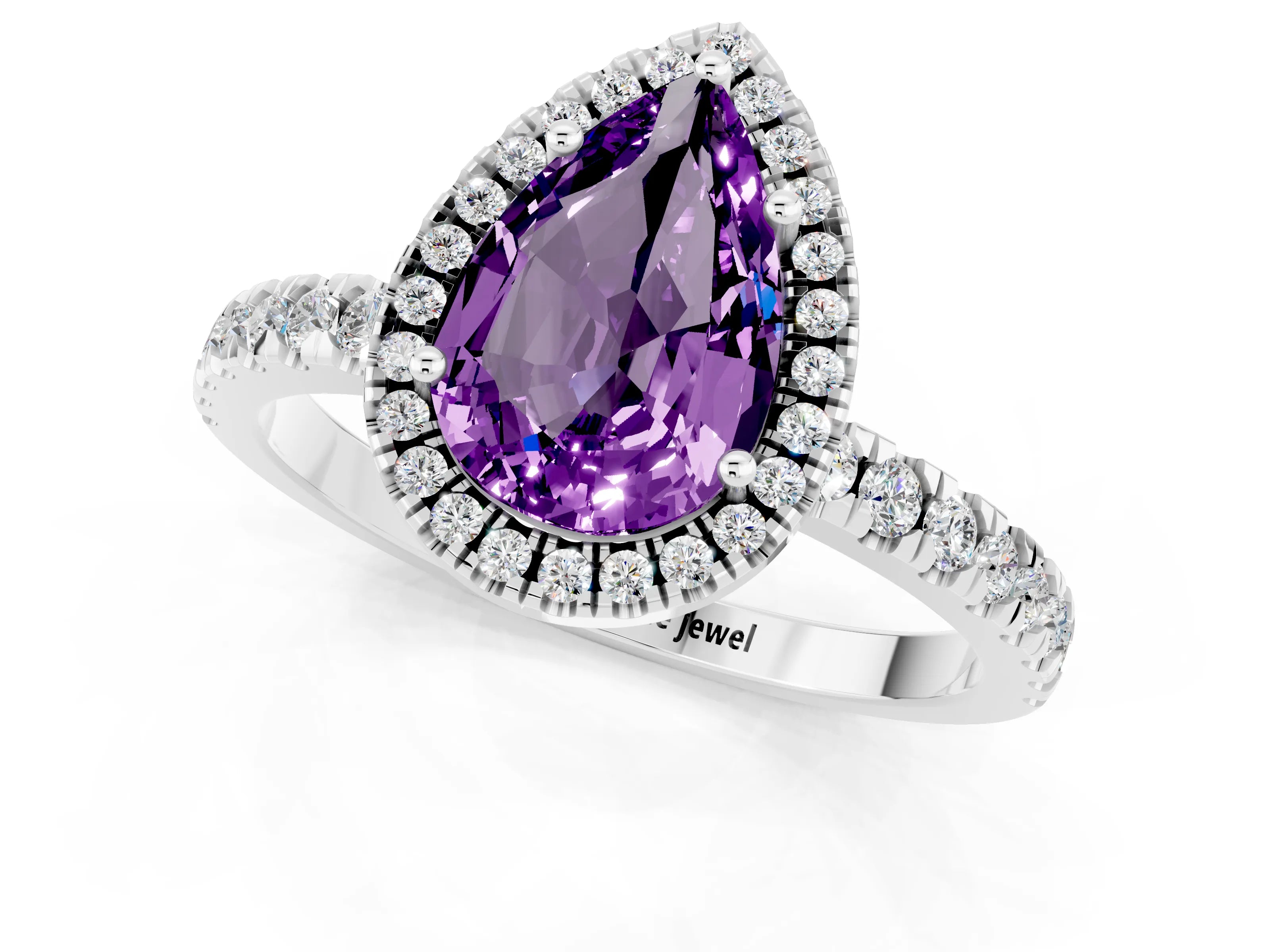 White gold Pear Cut Halo Diamond Pave Band with Prong Setting_1