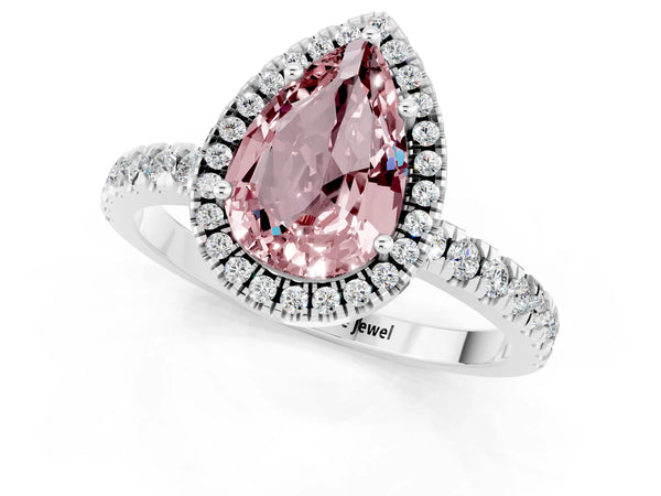 White gold Pear Cut Halo Diamond Pave Band with Prong Setting