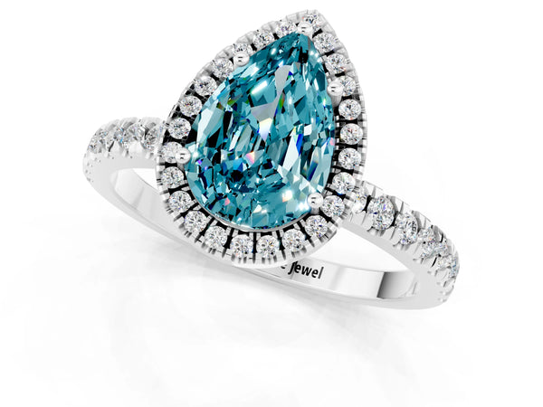 Platinum Pear Cut Halo Diamond Pave Band with Prong Setting