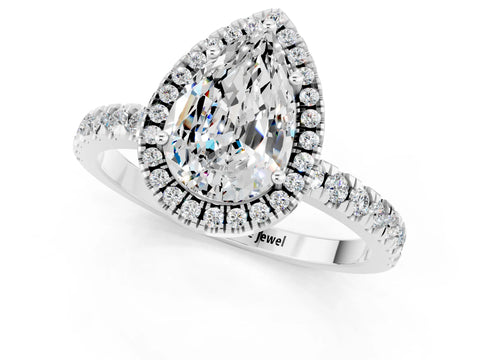 White gold Pear Cut Halo Diamond Pave Band with Prong Setting_1