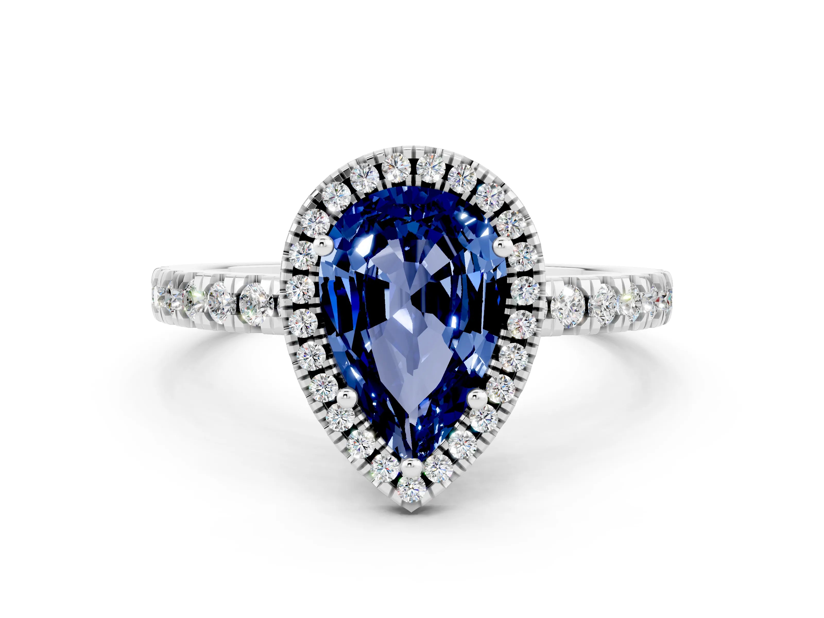 White gold Pear Cut Halo Diamond Pave Band with Prong Setting