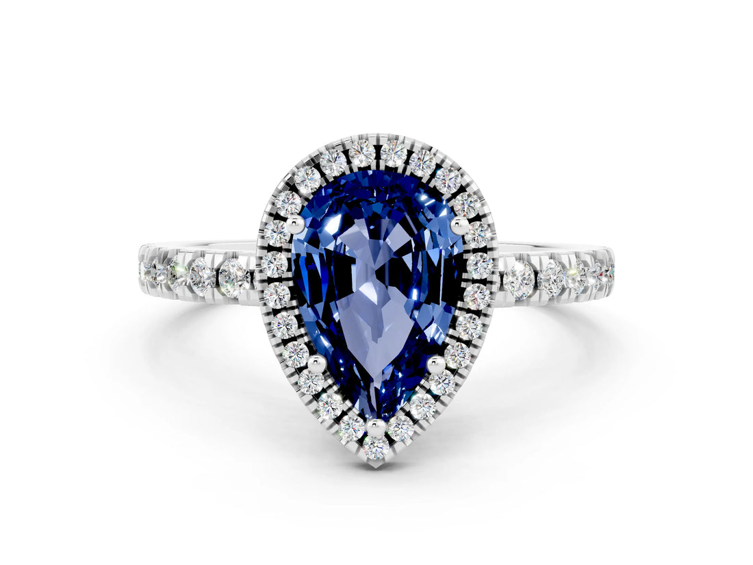White gold Pear Cut Halo Diamond Pave Band with Prong Setting