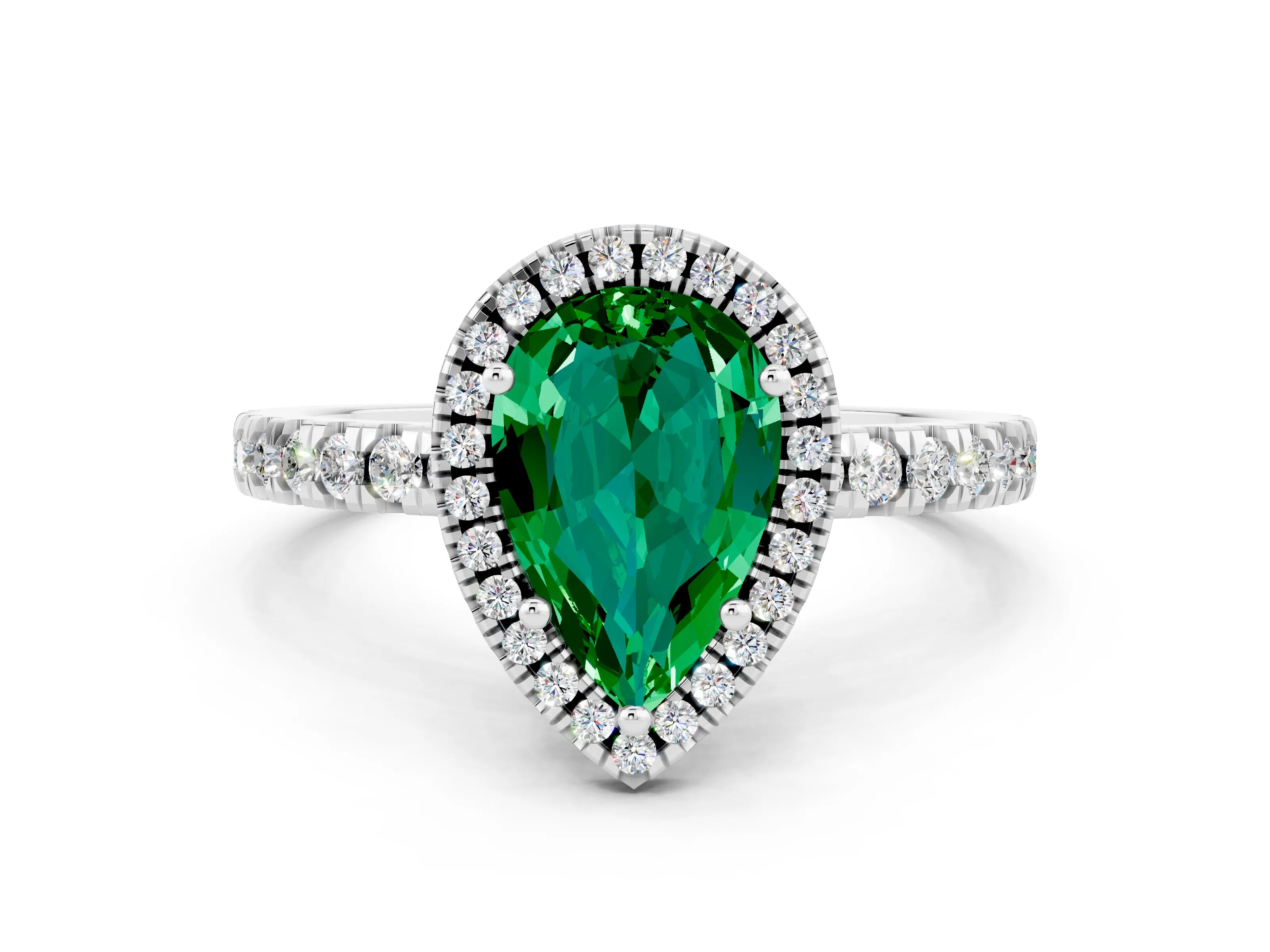 White gold Pear Cut Halo Diamond Pave Band with Prong Setting