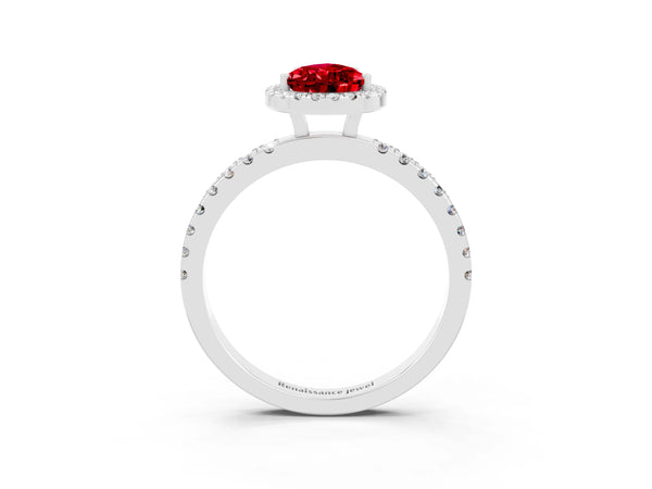 Platinum Pear Cut Halo Diamond Pave Band with Prong Setting