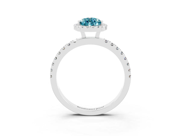 White gold Pear Cut Halo Diamond Pave Band with Prong Setting