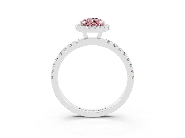 White gold Pear Cut Halo Diamond Pave Band with Prong Setting