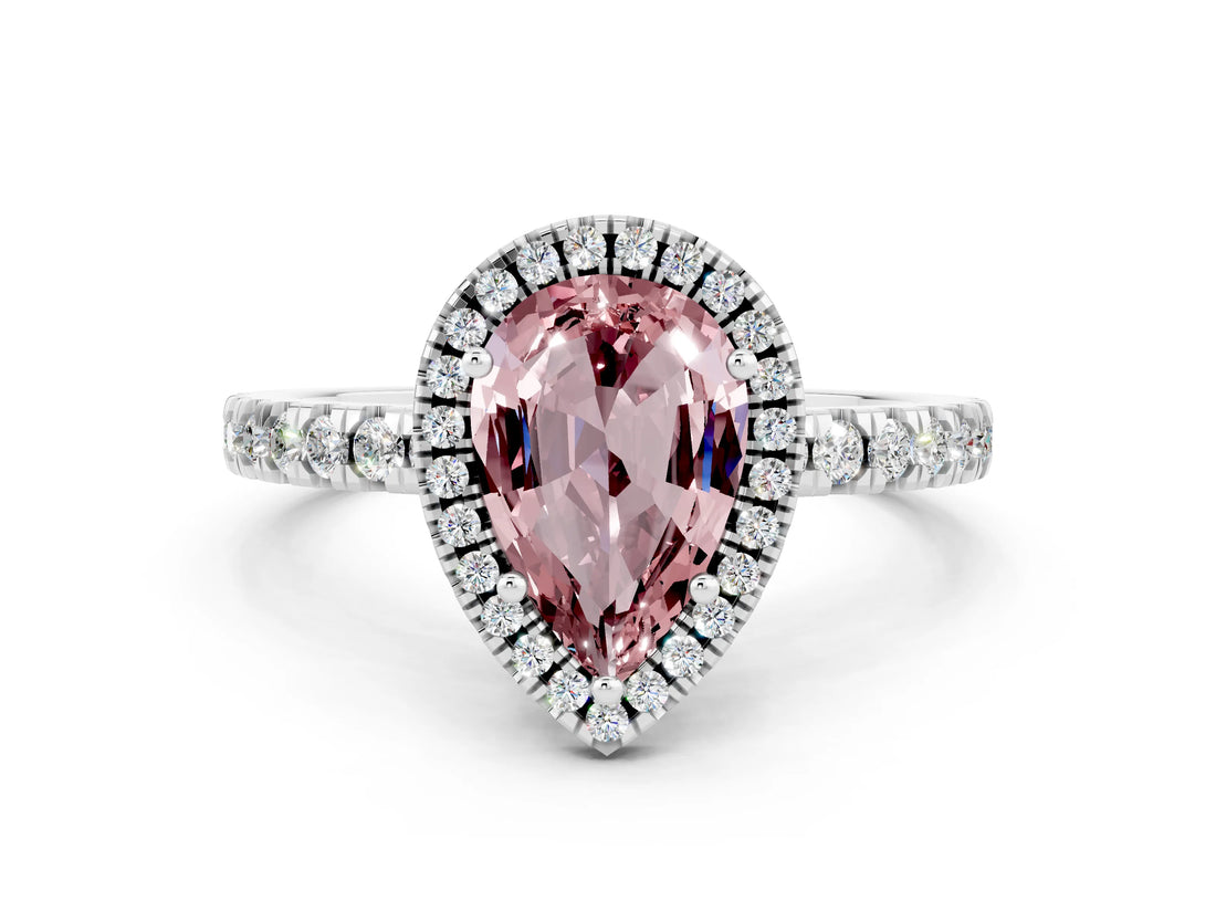White gold Pear Cut Halo Diamond Pave Band with Prong Setting