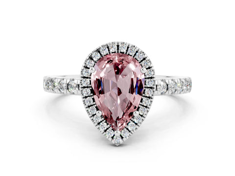 White gold Pear Cut Halo Diamond Pave Band with Prong Setting