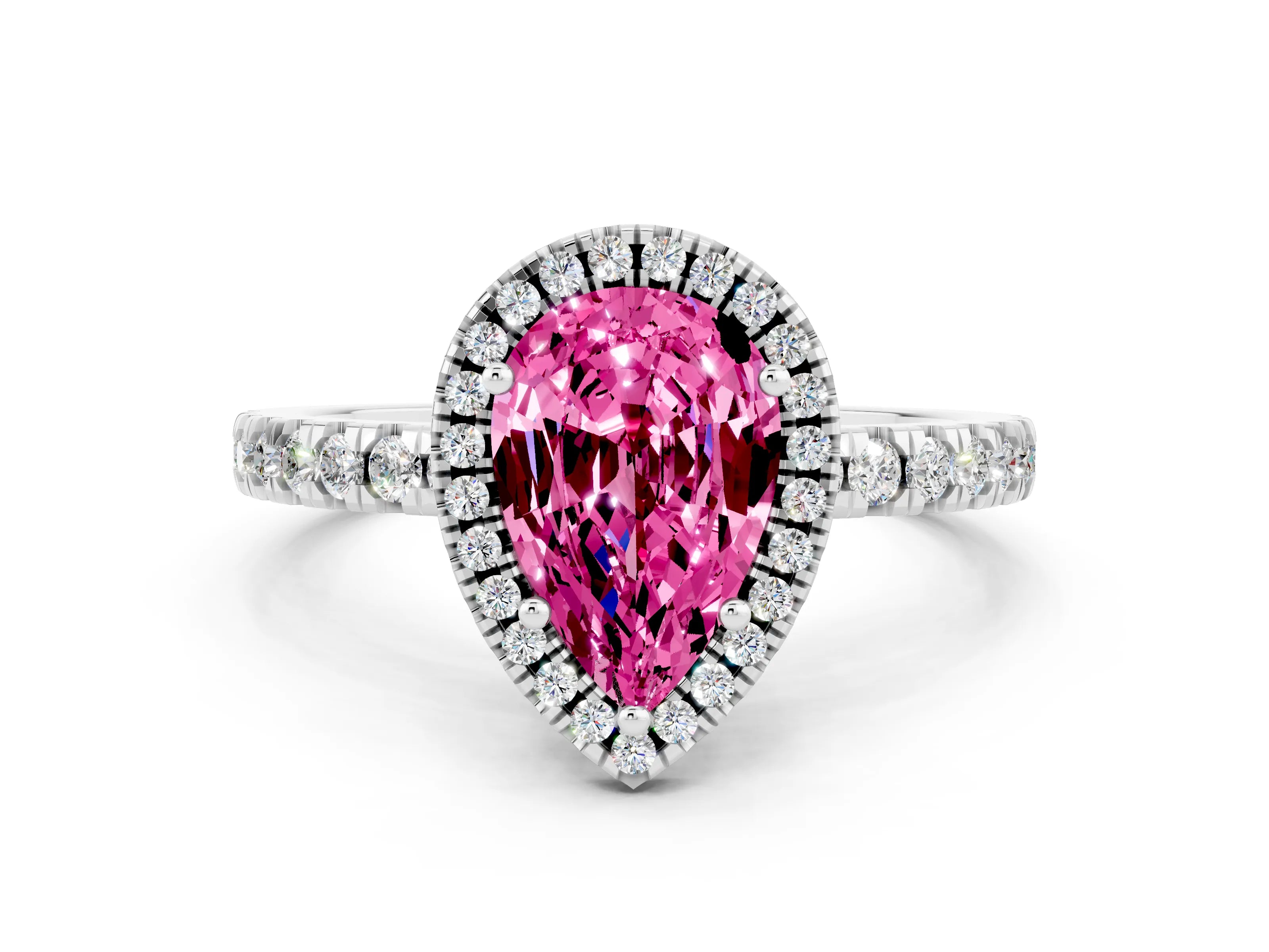 White gold Pear Cut Halo Diamond Pave Band with Prong Setting