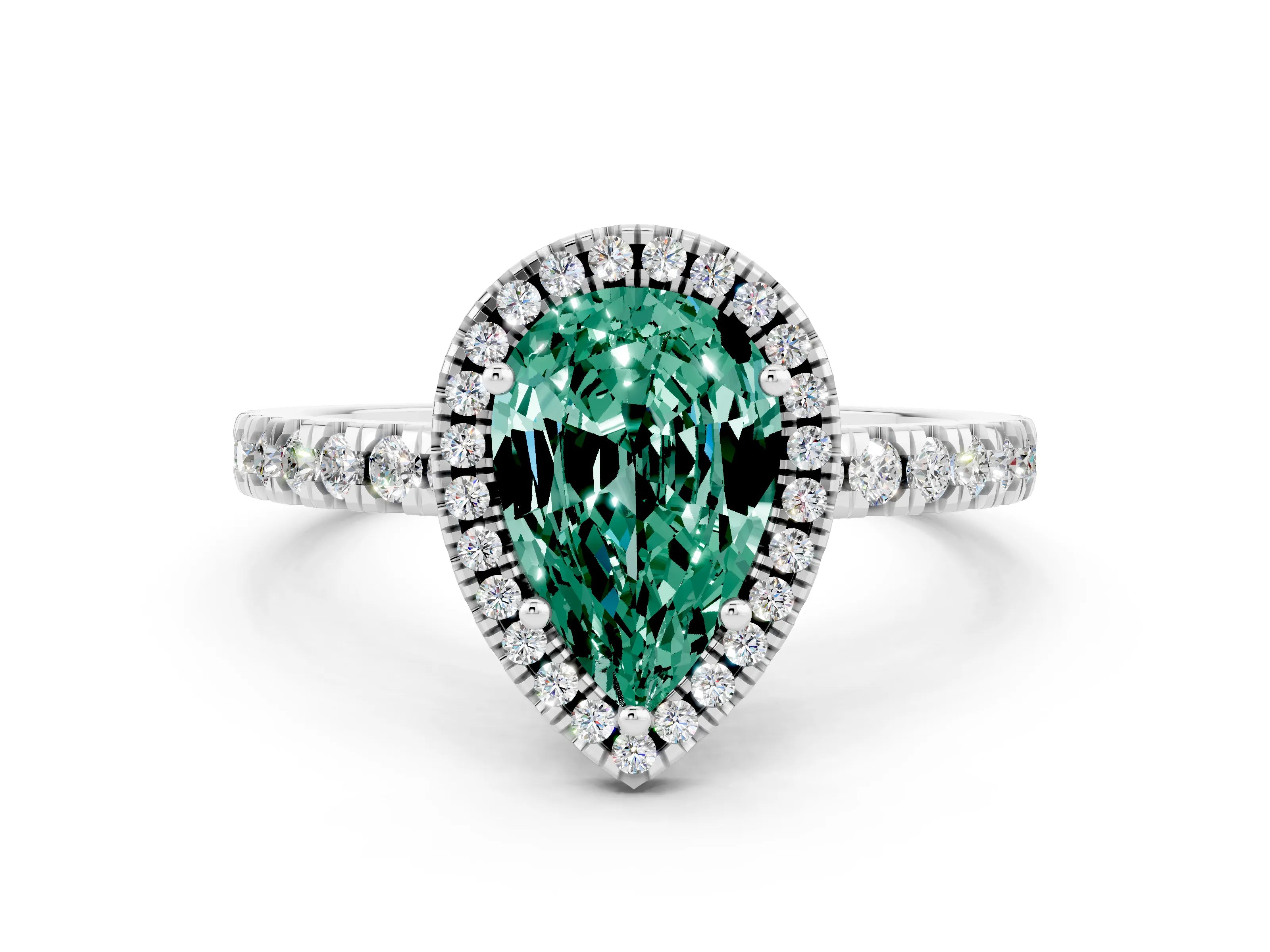 White gold Pear Cut Halo Diamond Pave Band with Prong Setting