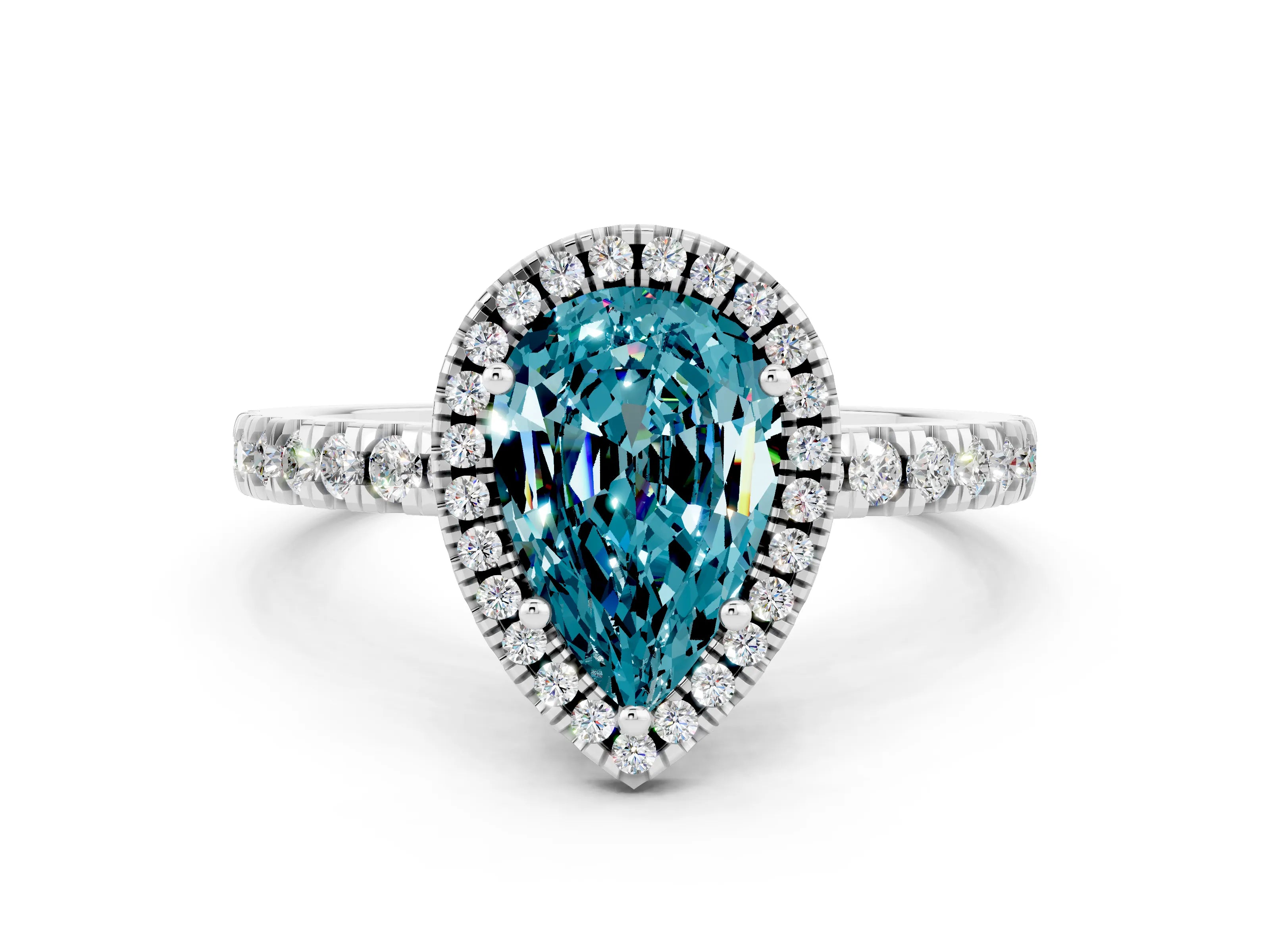 White gold Pear Cut Halo Diamond Pave Band with Prong Setting