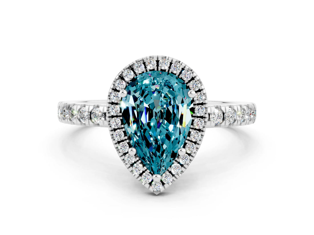 White gold Pear Cut Halo Diamond Pave Band with Prong Setting