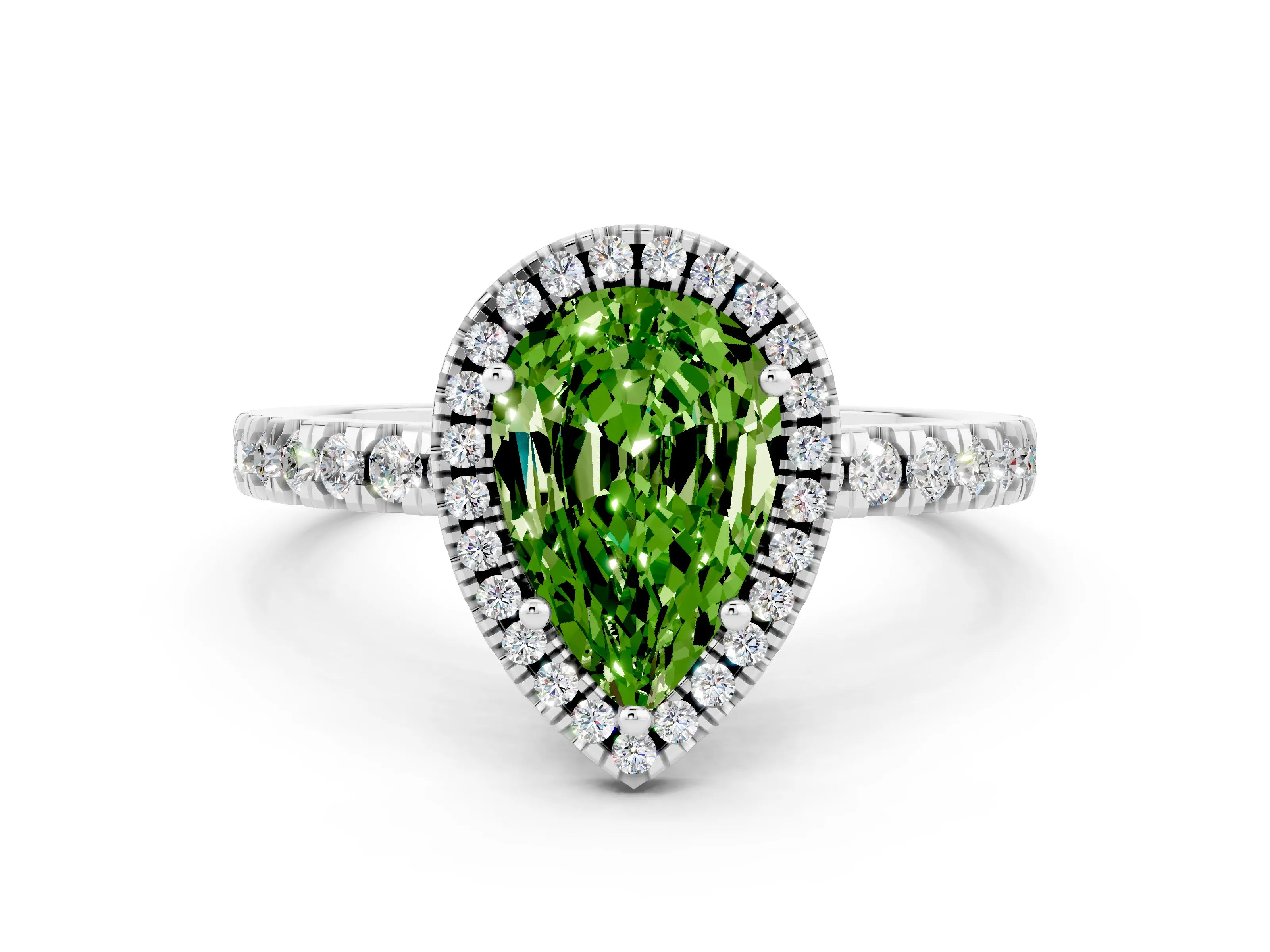 White gold Pear Cut Halo Diamond Pave Band with Prong Setting