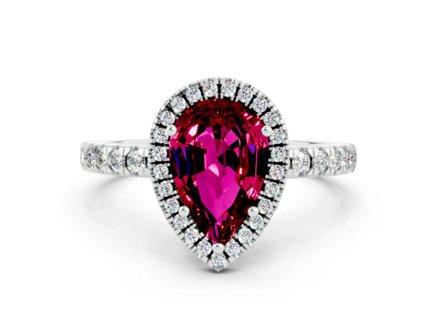 White gold Pear Cut Halo Diamond Pave Band with Prong Setting