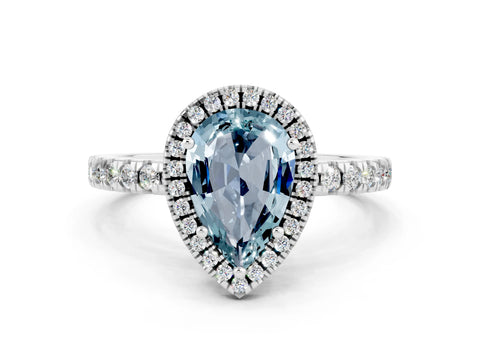 White gold Pear Cut Halo Diamond Pave Band with Prong Setting
