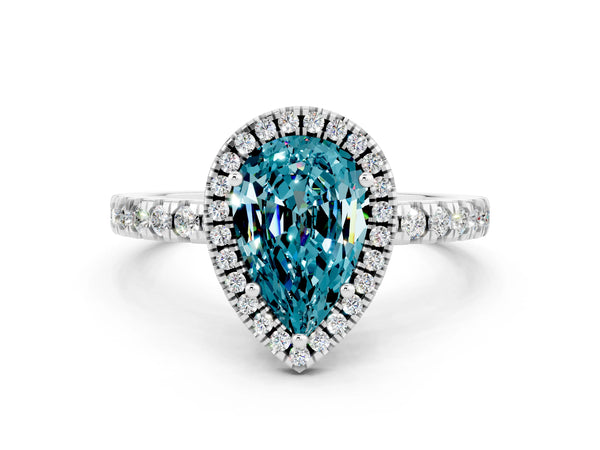 Silver Pear Cut Halo Diamond Pave Band with Prong Setting