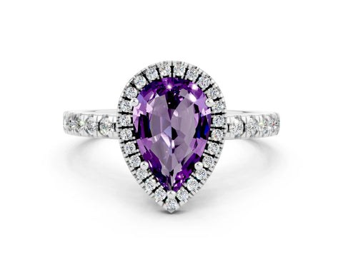 White gold Pear Cut Halo Diamond Pave Band with Prong Setting