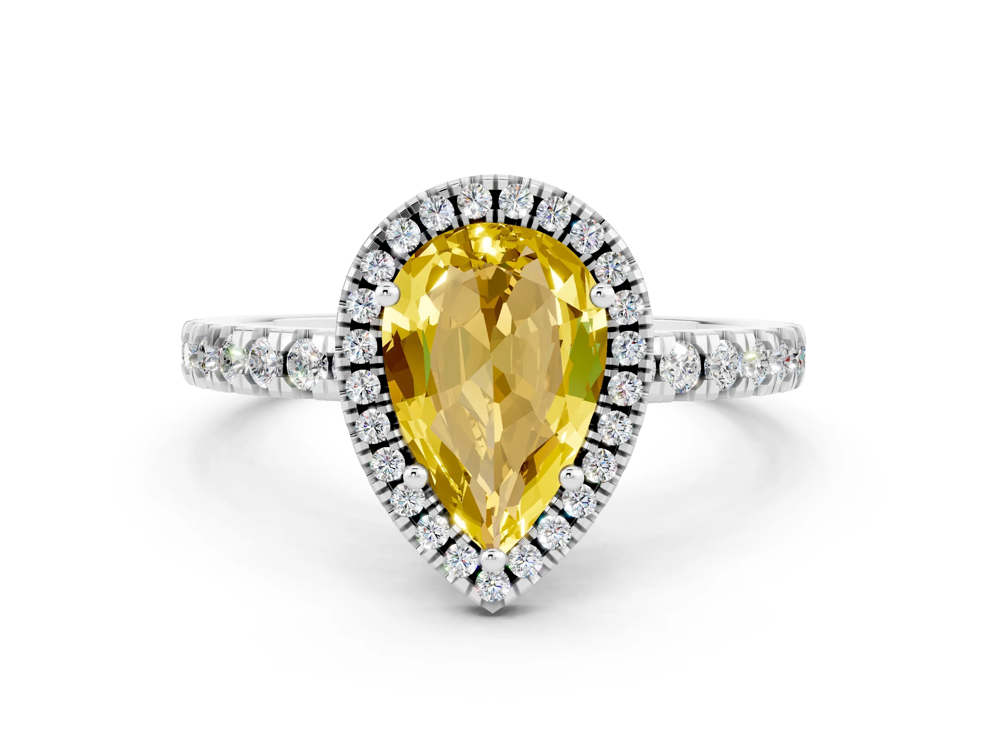 White gold Pear Cut Halo Diamond Pave Band with Prong Setting