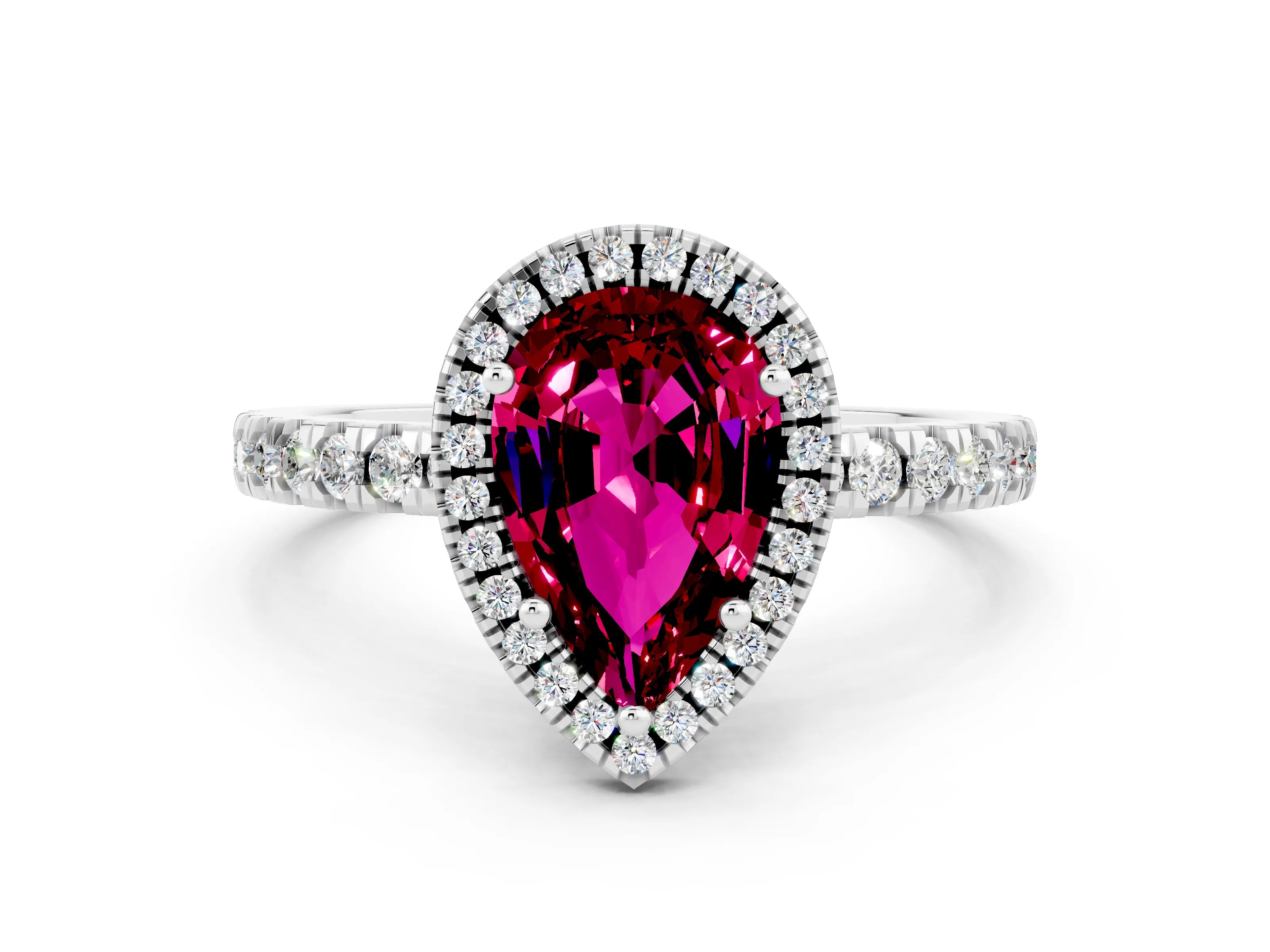 White gold Pear Cut Halo Diamond Pave Band with Prong Setting