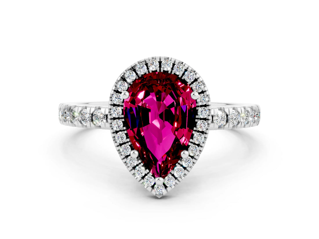 White gold Pear Cut Halo Diamond Pave Band with Prong Setting