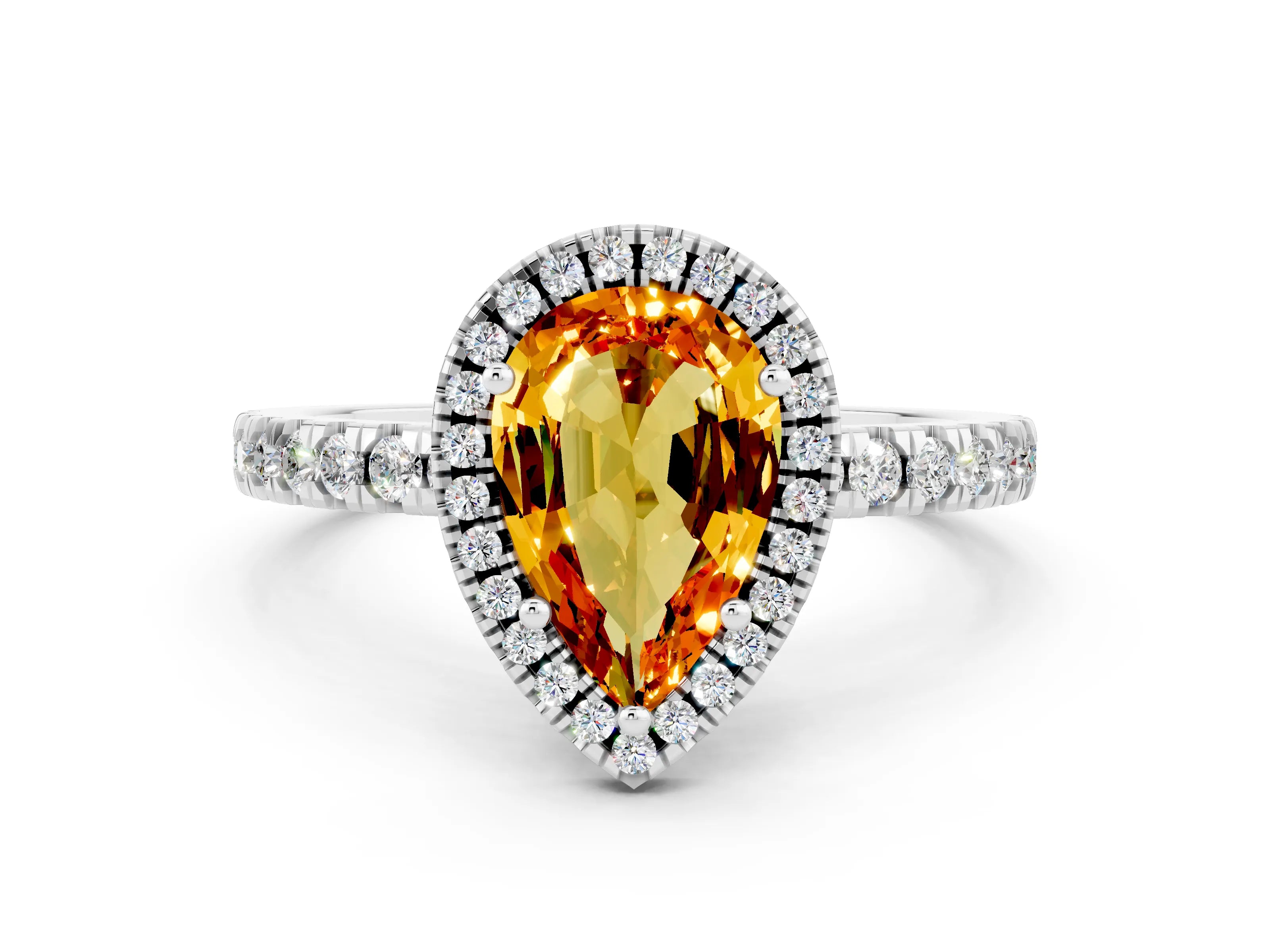 White gold Pear Cut Halo Diamond Pave Band with Prong Setting