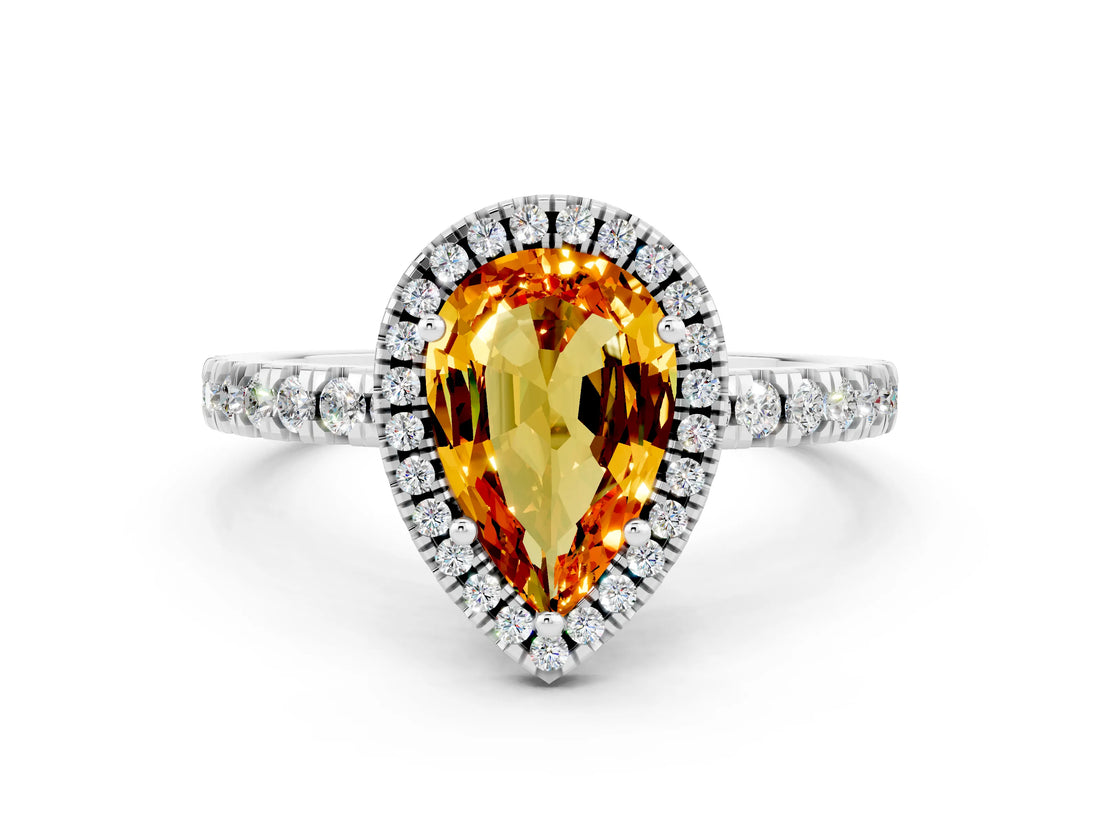 White gold Pear Cut Halo Diamond Pave Band with Prong Setting